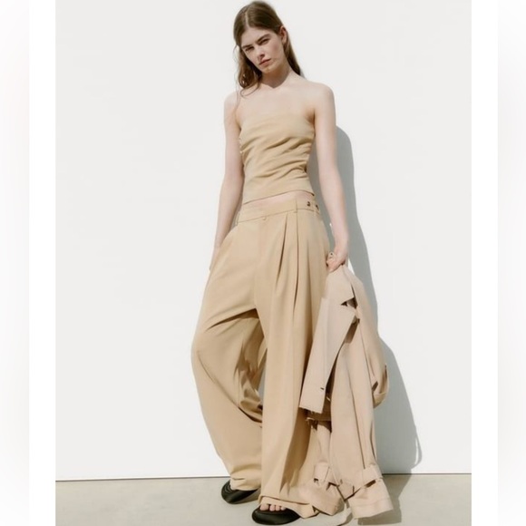 Zara Taupe Brown Straight Neck Top and Matching Pant Set - XS - Picture 3 of 5